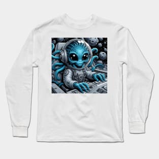 blue extraterrestrial driving his spaceship Long Sleeve T-Shirt